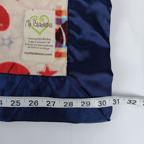 My Blankee Blue Satin Trim Sports Theme Baby Security Blanket Lovey Toddler - Picture 9 of 10